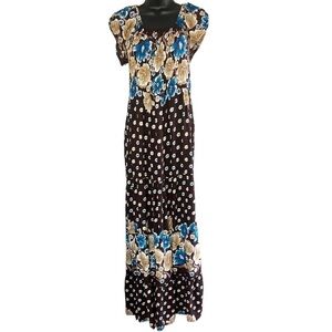 Women’s Brown/Cream Floral Print Tiered Maxi Dress